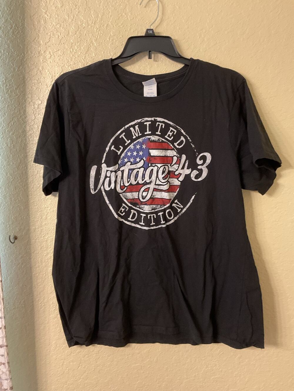 Port&Company Black Graphic Tee "Limited Edition Vintage '43" Flag Distressed-3XL